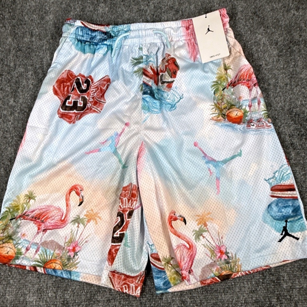 Jordan Boys XL 13-15Yrs Dri-FIT Tropical Flamingo Mesh Basketball Shorts NWT